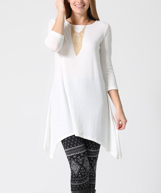 Ivory Sidetail Three-Quarter Sleeve Tunic