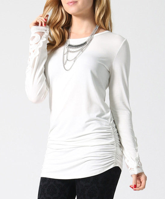 Ivory Ruched Long-Sleeve Tunic