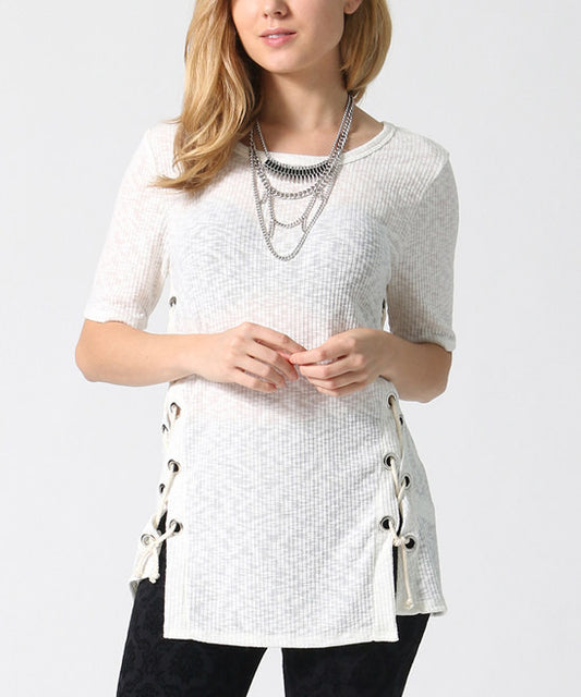White Lace-Up Side Top