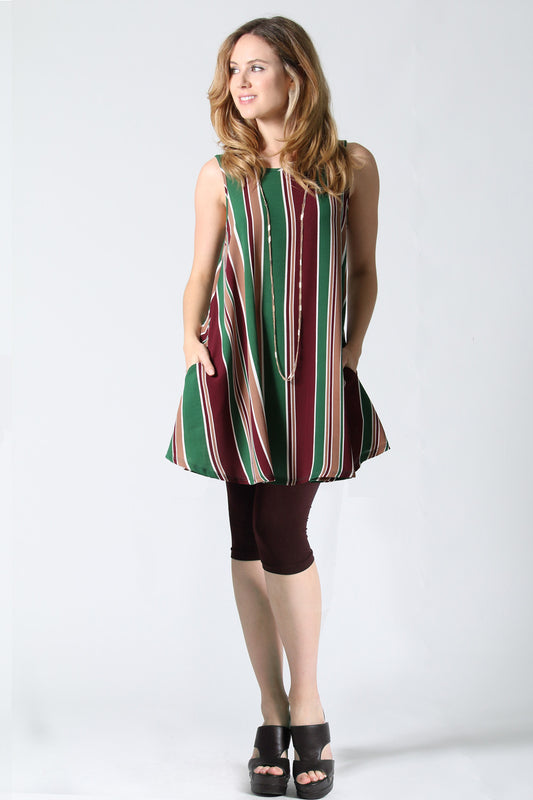 Green stripe side-pocket swing tunic