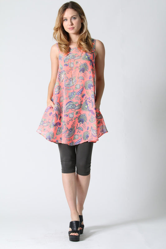 Coral paisley side-pocket swing tunic