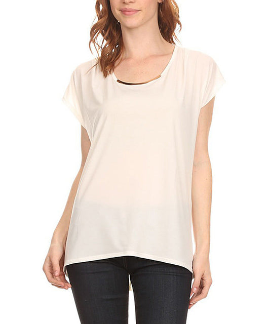 Ivory Metallic-Accent Cap-Sleeve Tunic