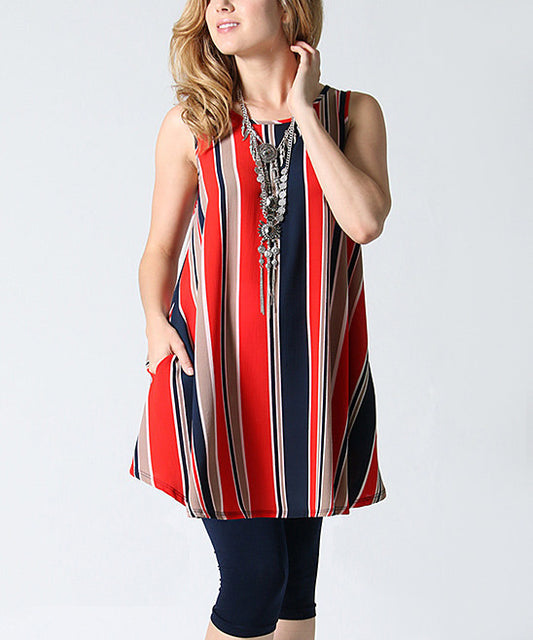 Red stripe side-pocket swing tunic