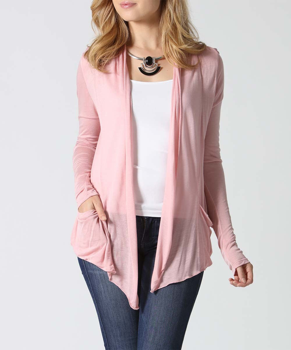 Dusty Pink Drape-Front Open Cardigan