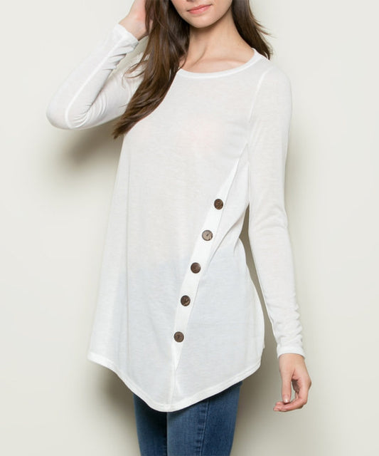 Ivory Side-Button Scoop Neck Tunic