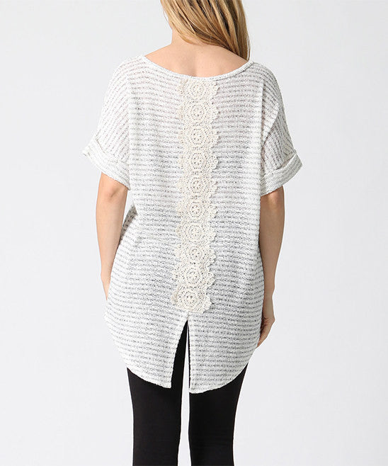 Ivory & Black Stripe Crochet-Accent Hi-Low Tunic