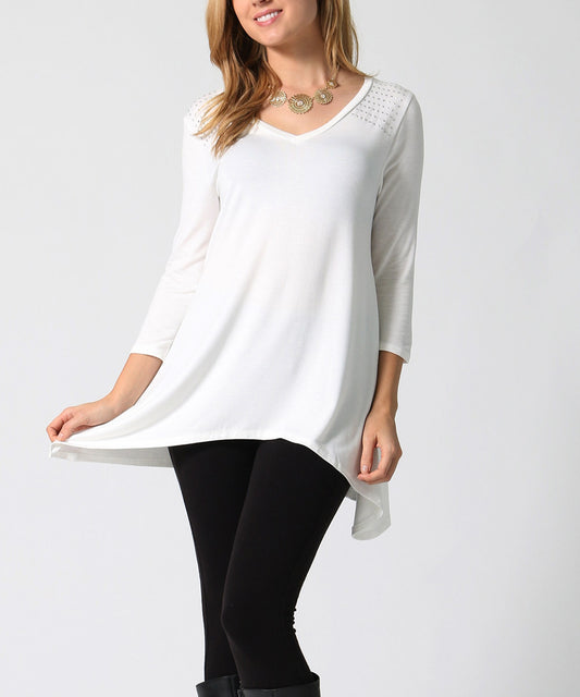 Ivory Stud-Accent Sidetail Tunic